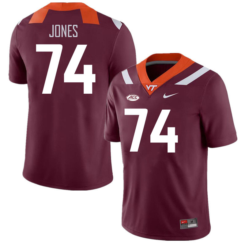 Men #74 William Jones Virginia Tech Hokies College Football Jerseys Stitched Sale-Maroon - Click Image to Close